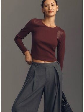 Maeve by Anthropologie faux leather pullover sz L